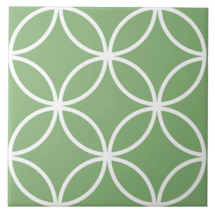 Sage green and white circles petals diamonds ceramic tile