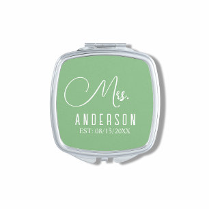 sage green and white classic compact mirror