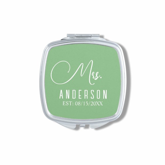 sage green and white classic compact mirror (Creator Uploaded)