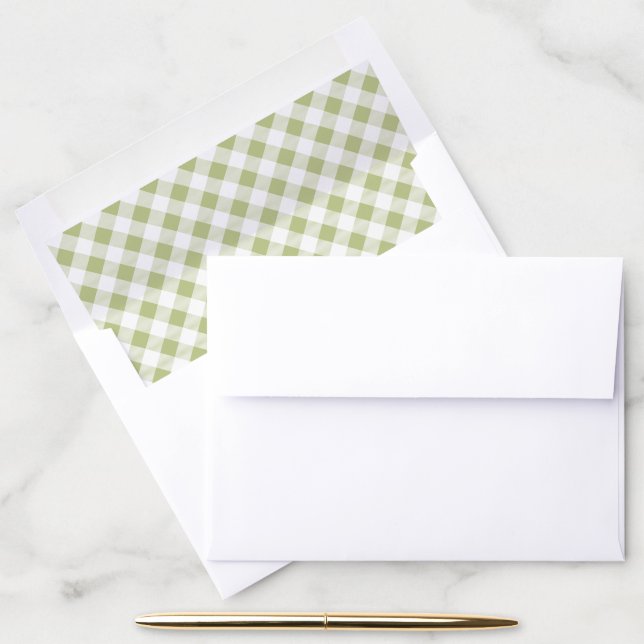 Sage Green and White Classic Gingham Pattern Envelope Liner (Desk)