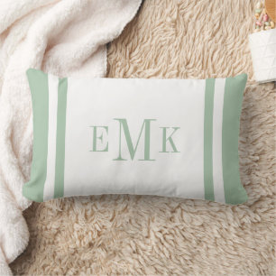 Sage Green and White Classic Monogram Lumbar Pillow
