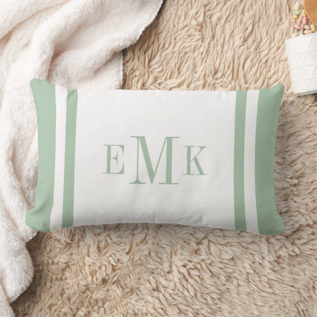 Sage Green and White Classic Monogram Lumbar Pillow (Blanket)