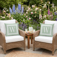Sage Green and White Classic Square Monogram