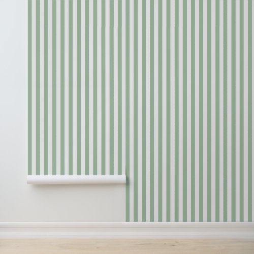 Sage Green and White Classic Vertical Stripes Wallpaper