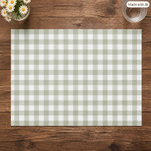 Sage Green and White Cottagecore Gingham Pattern Cloth Placemat