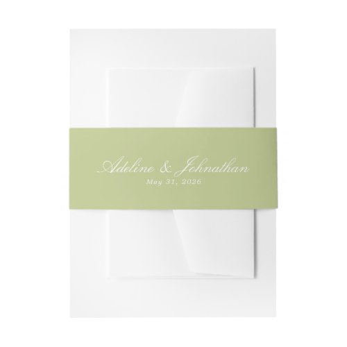 Sage Green and White Couples Name and Wedding Date Invitation Belly Band