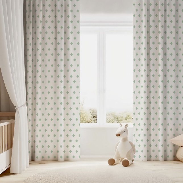 Sage Green and White Cross Blackout Curtains (Creator Uploaded)