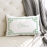Sage Green and White Custom Name Monogram Lumbar Pillow<br><div class="desc">Design your own custom lumbar throw pillow in any color combination to perfectly coordinate with your home decor in any room! Use the design tools to change the background color and the Greek key border color. Add your own text to include a name, monogram initials or other special text. Every...</div>