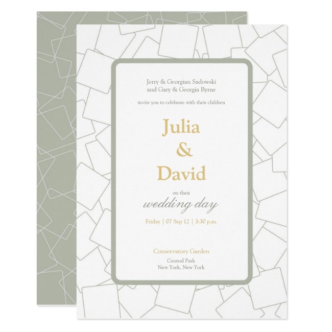 Sage Green and White Disorderly Squares Invitation
