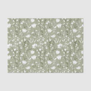Sage Green and White Floral Bridal Birthday Tissue Paper