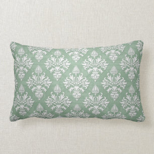 Sage Green and White Floral Damask Lumbar Pillow