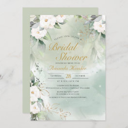 Sage Green and White Floral Elegant Bridal Shower Invitation