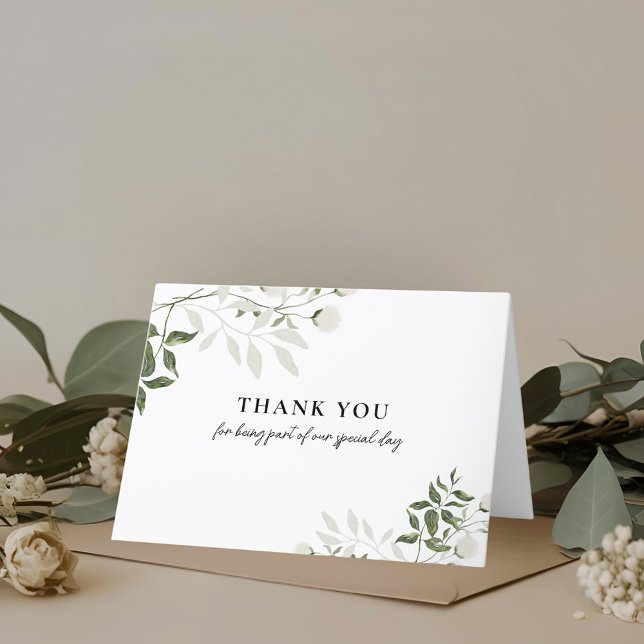 Sage Green and White Floral Folded Wedding Thank You Card (Creator Uploaded)