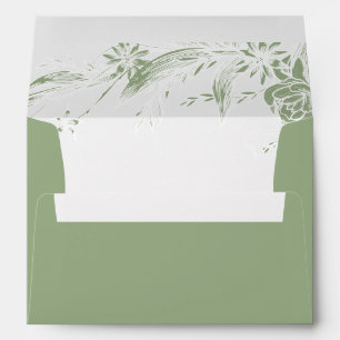 Sage green and white floral garland wedding envelope