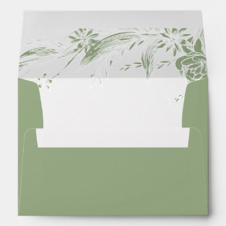 Sage green and white floral garland wedding envelope