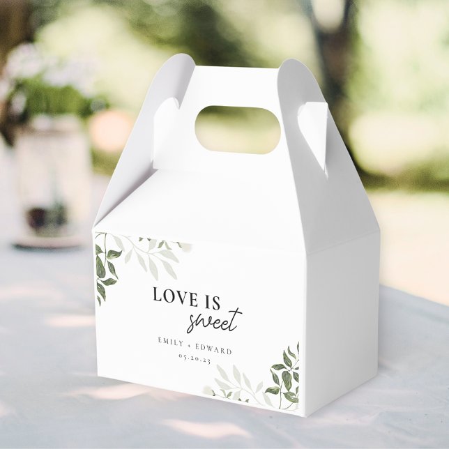 Sage Green and White Floral Love is Sweet Wedding Favor Boxes (Creator Uploaded)
