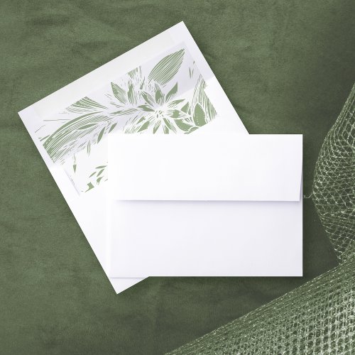 Sage green and white floral pattern wedding envelope liner