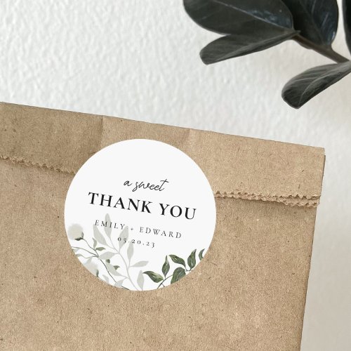 Sage Green and White Floral Wedding Thank You Classic Round Sticker