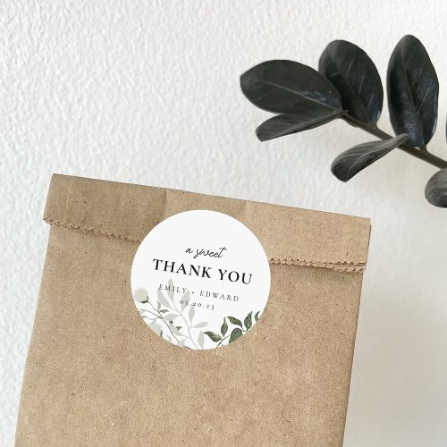Sage Green and White Floral Wedding Thank You Classic Round Sticker