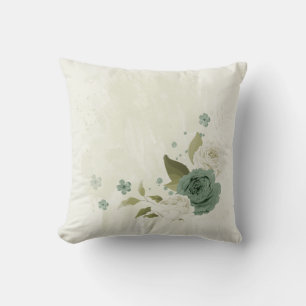 sage green and white flower throw pillow