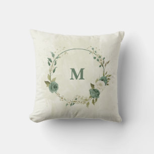 sage green and white flower throw pillow