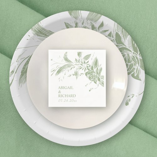 Sage green and white flowers wedding napkins