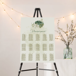 sage green and white flowers wedding seating chart foam board