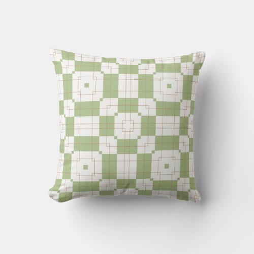 Sage Green and White Geometric Pattern Design Throw Pillow