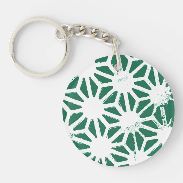Sage green and white geometric pattern keychain (Front)