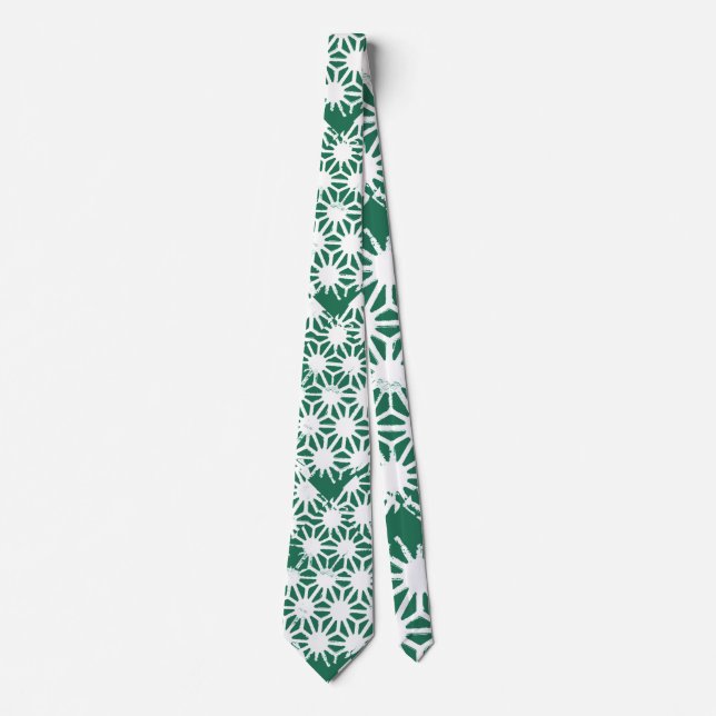 Sage green and white geometric pattern neck tie (Front)