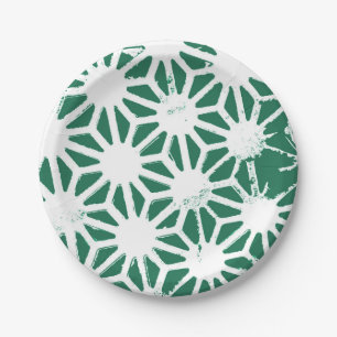 Sage green and white geometric pattern paper plates