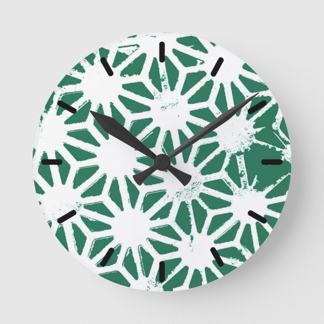 Sage green and white geometric pattern round clock (Front)