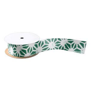 Sage green and white geometric pattern satin ribbon