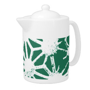 Sage green and white geometric pattern teapot