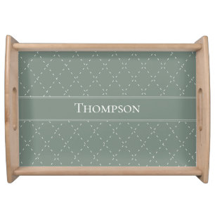 Sage Green and White Geometric Vintage Pattern Serving Tray