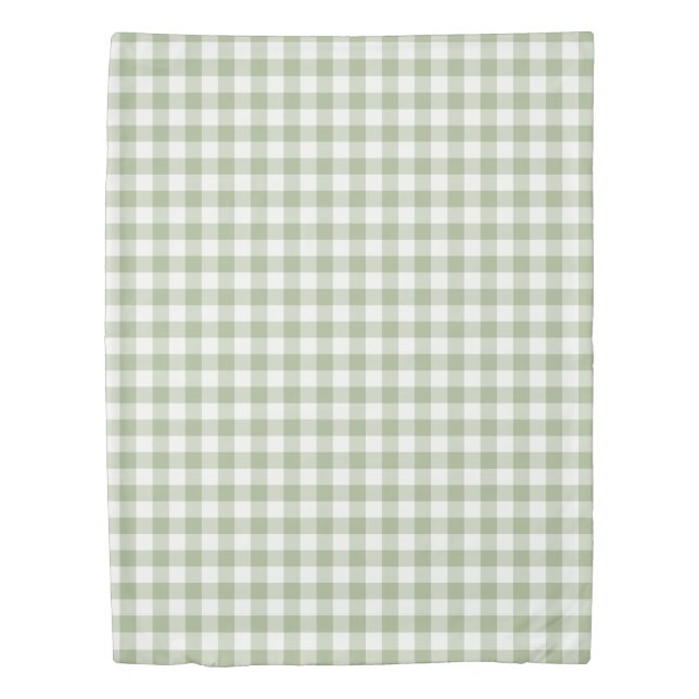 Sage Green and White Gingham Checked Pattern Duvet Cover (Front)