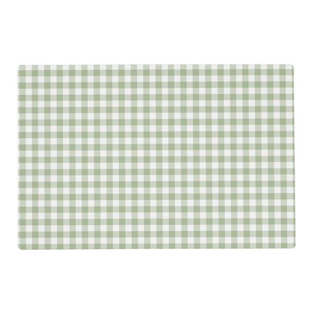 Sage Green and White Gingham Checked Pattern Placemat (Front)