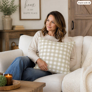 Sage Green and White Gingham Farmhouse Pattern Throw Pillow