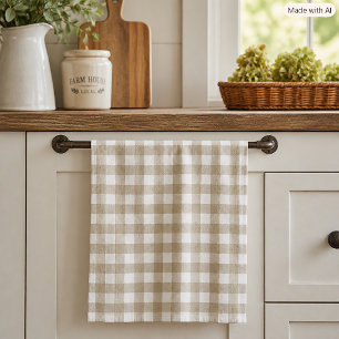 Sage Green and White Gingham Plaid Check Pattern Kitchen Towel