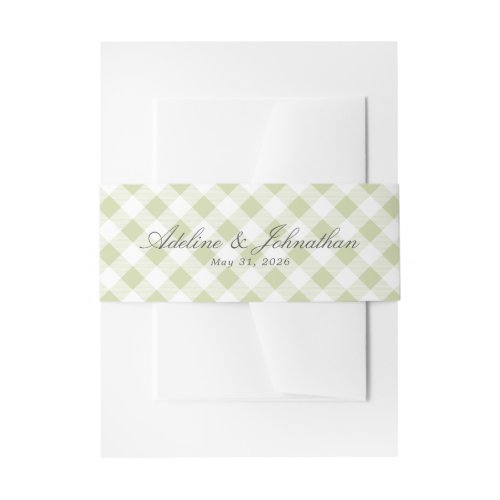 Sage Green and White Gingham Plaid Name and Date Invitation Belly Band