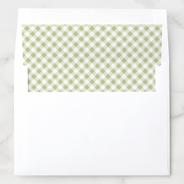 Sage Green and White Gingham Plaid Pattern Envelope Liner (In Envelope)