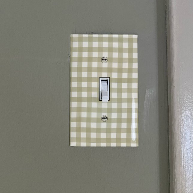 Sage Green and White Gingham Plaid Patterned Light Switch Cover (Creator Uploaded)
