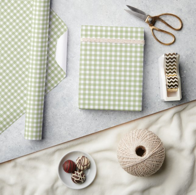 Sage Green and White Gingham Wrapping Paper (Crafts)