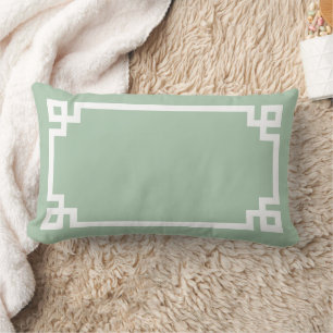 Sage Green and White Greek Key Editable Colors Lumbar Pillow