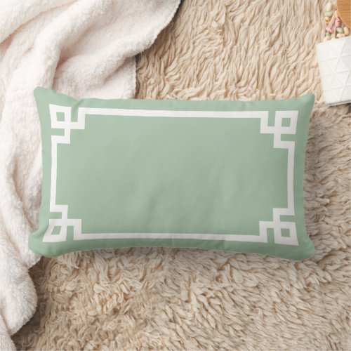 Sage Green and White Greek Key  Editable Colors Lumbar Pillow