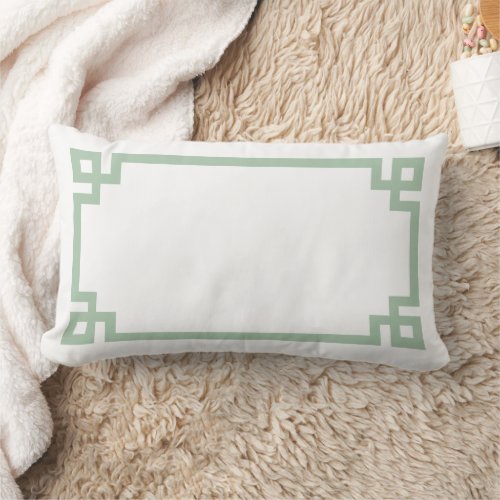 Sage Green and White Greek Key  Editable Colors Lumbar Pillow