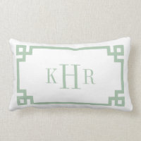 Sage Green and White Greek Key | Monogrammed Lumbar Pillow