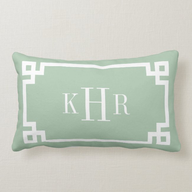 Sage Green and White Greek Key | Monogrammed Lumbar Pillow