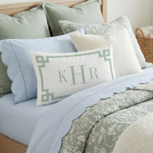 Sage Green and White Greek Key | Monogrammed