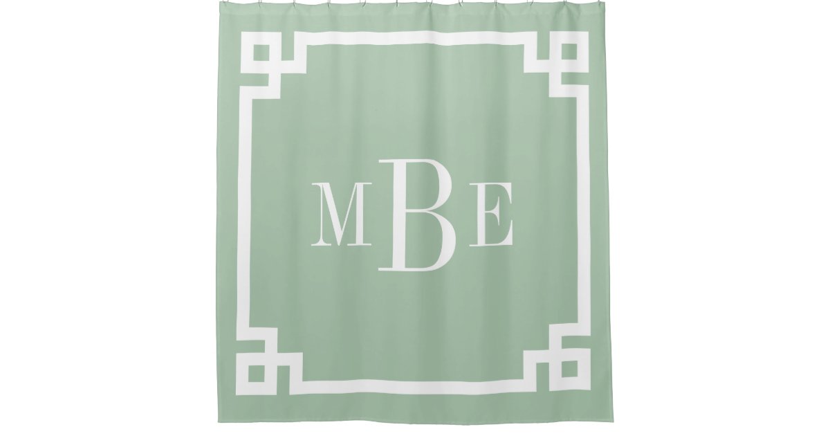 Sage Green And White Greek Key Monogrammed Shower Curtain Zazzle Com